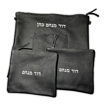 תמונה של סט לטלית ותפילין - עור שחור - 74